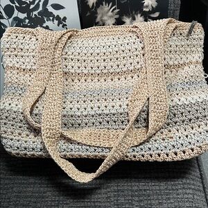 Beige and Cream Crochet Tote Bag